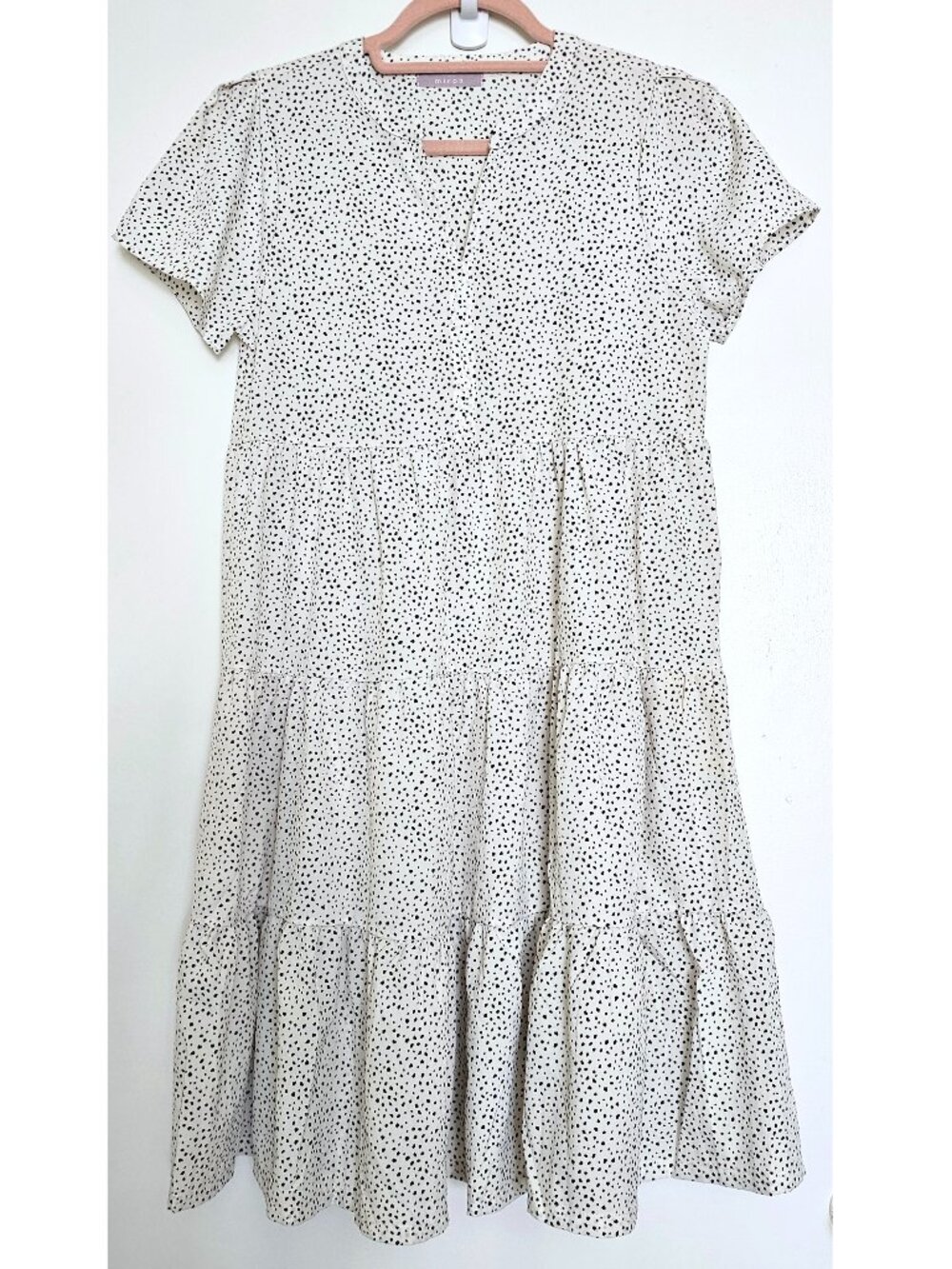 Miroh Ditsy Dot Speckled Short Sleeve Tiered Midi Mini Babydoll Dress Small